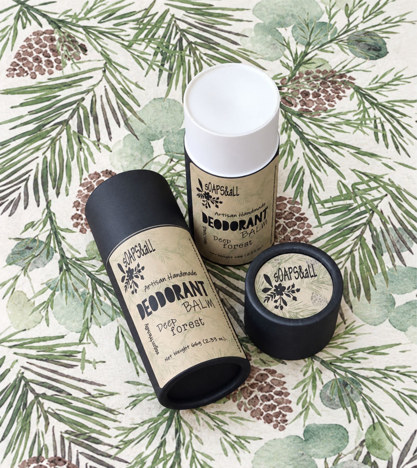 Deep Forest natural deodorant balm in an eco-friendly push-up tube