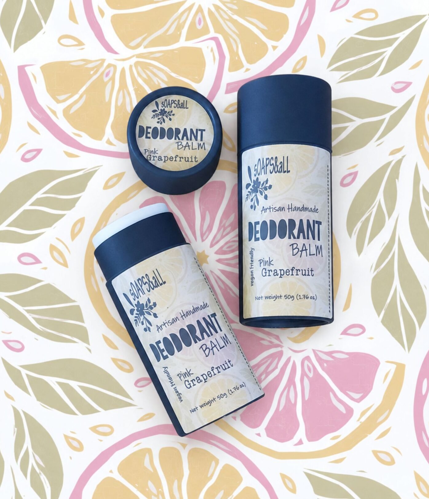 Natural grapefruit deodorant balm in a sustainable push-up tube